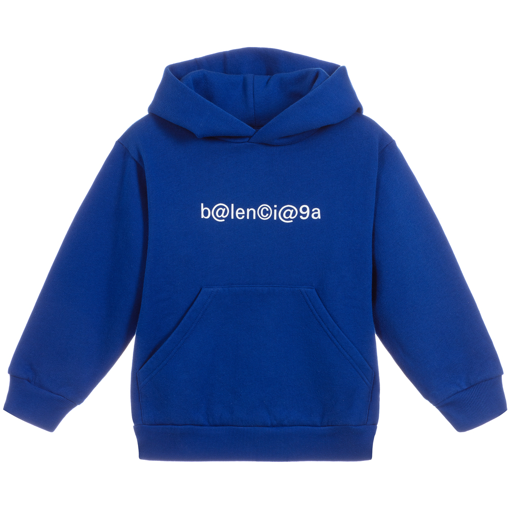 Balenciaga - Sweat à capuche bleu en coton à logo | Childrensalon