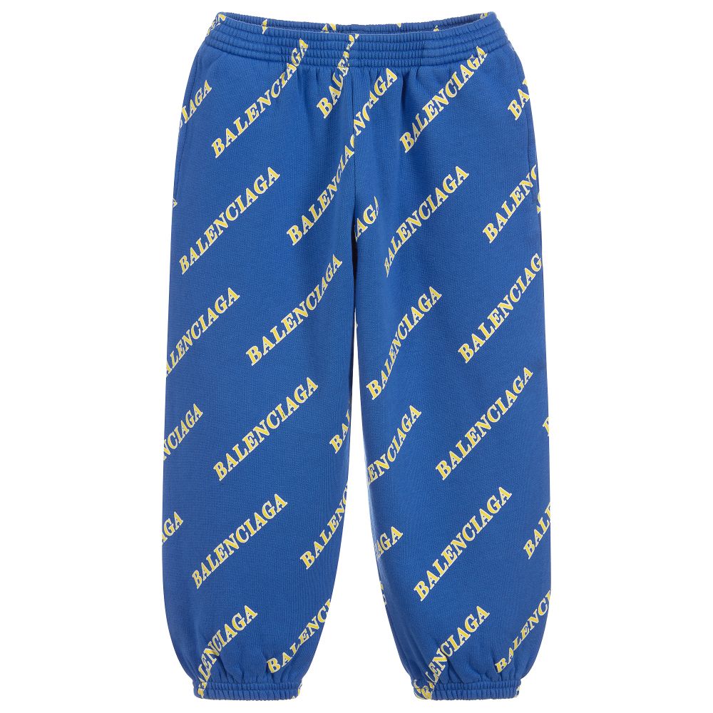 Balenciaga - Синие спортивные брюки с принтом-логотипом | Childrensalon