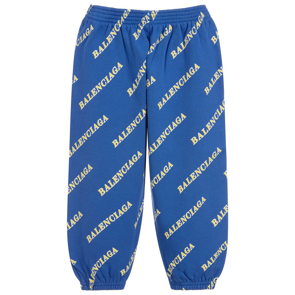 Balenciaga Blue Logo Printed Joggers Childrensalon Outlet