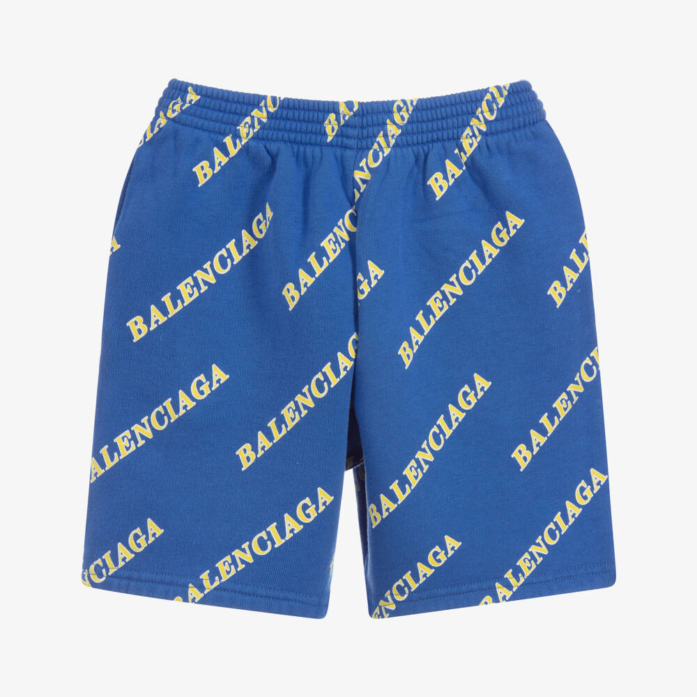 Balenciaga-Blue Logo Printed Shorts | Childrensalon Outlet