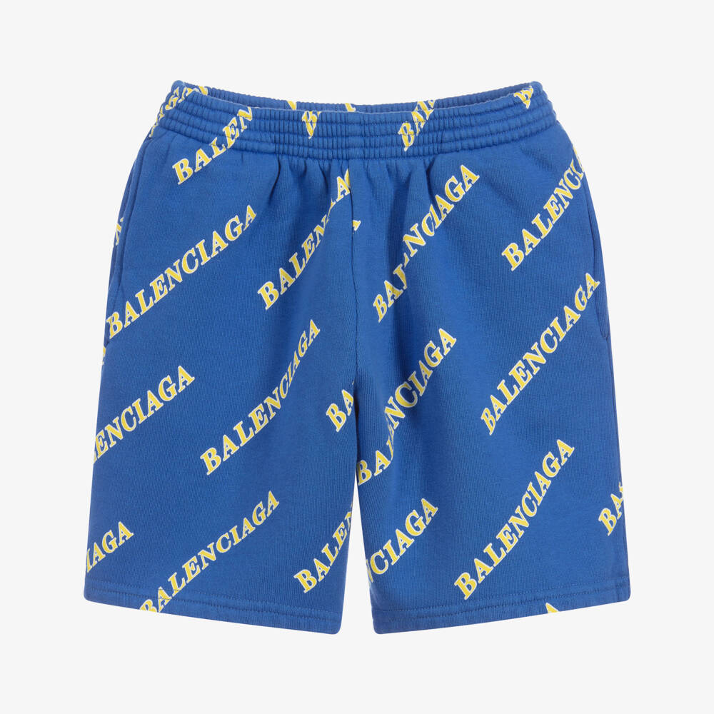 Balenciaga-Blue Logo Printed Shorts | Childrensalon Outlet