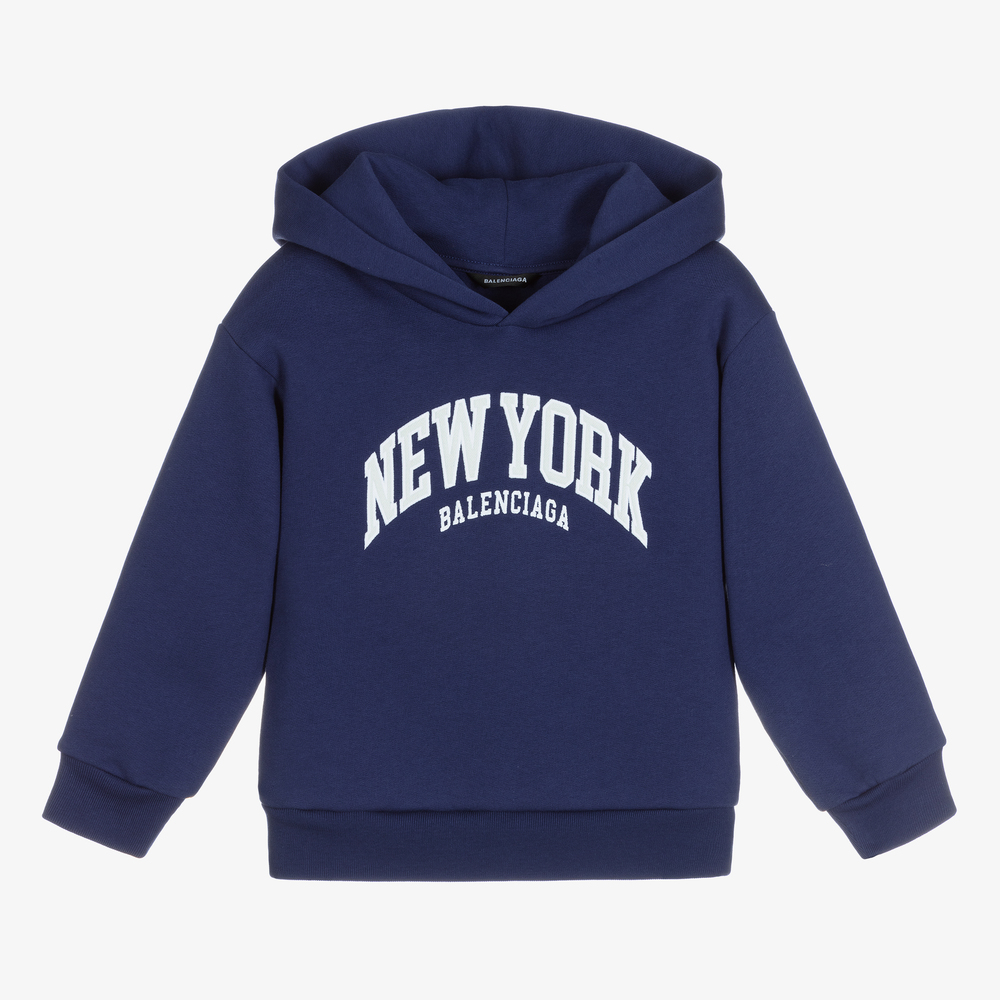 Balenciaga-Blue New York Cotton Hoodie | Childrensalon Outlet