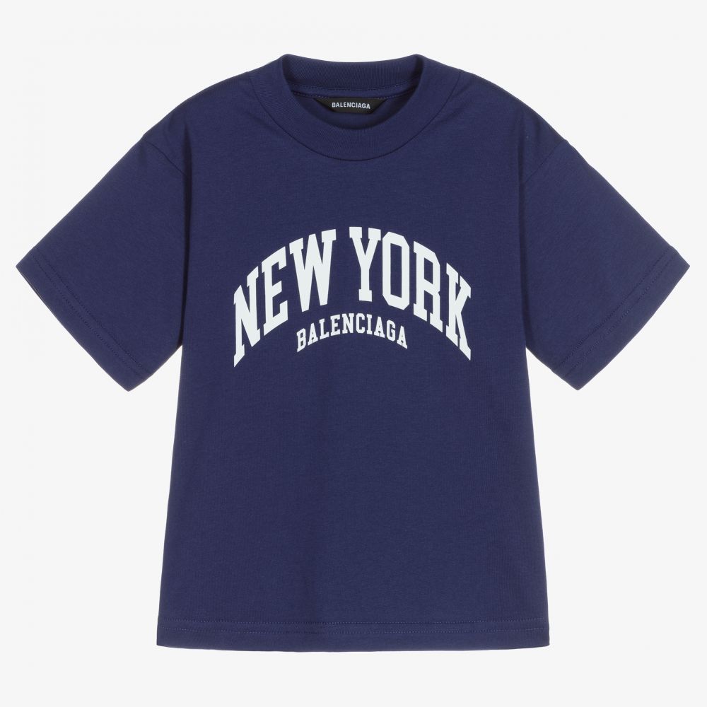 Balenciaga - Синяя хлопковая футболка с надписью New York | Childrensalon