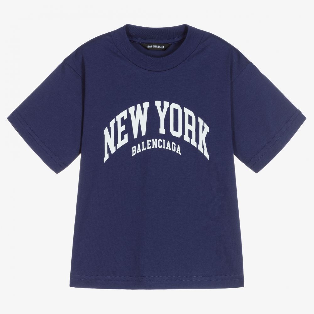 Balenciaga-Blue New York Cotton T-Shirt | Childrensalon Outlet