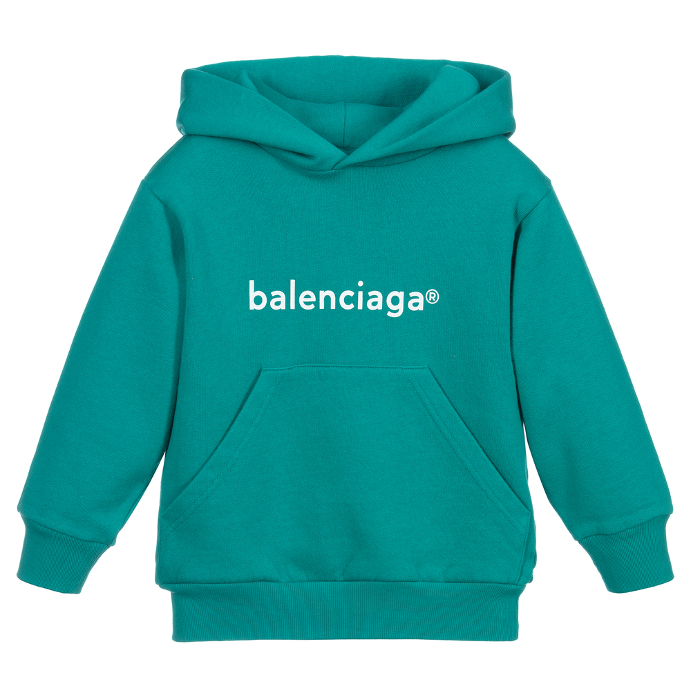 Balenciaga - توب هودي قطن لون أخضر وأبيض | Childrensalon