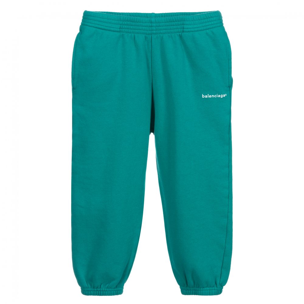 Balenciaga - Зеленые хлопковые спортивные брюки с логотипом | Childrensalon