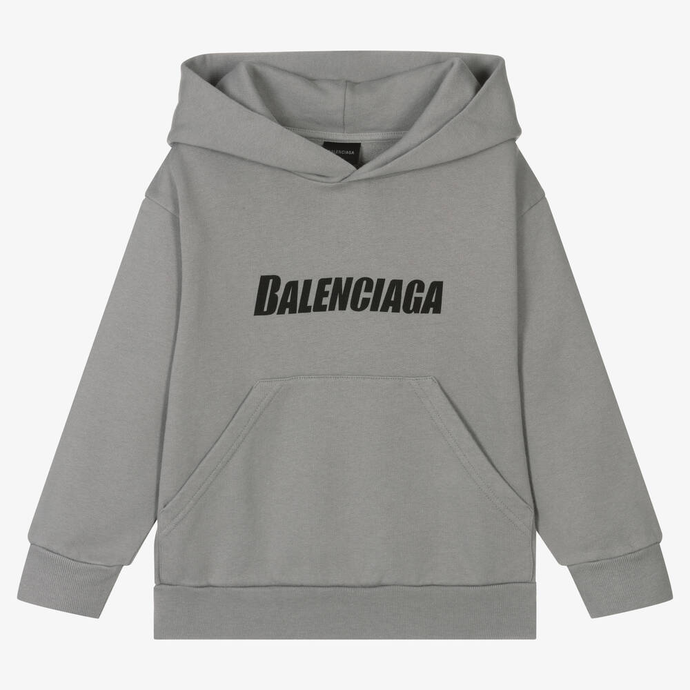 Balenciaga - Sweat à capuche gris en coton | Childrensalon