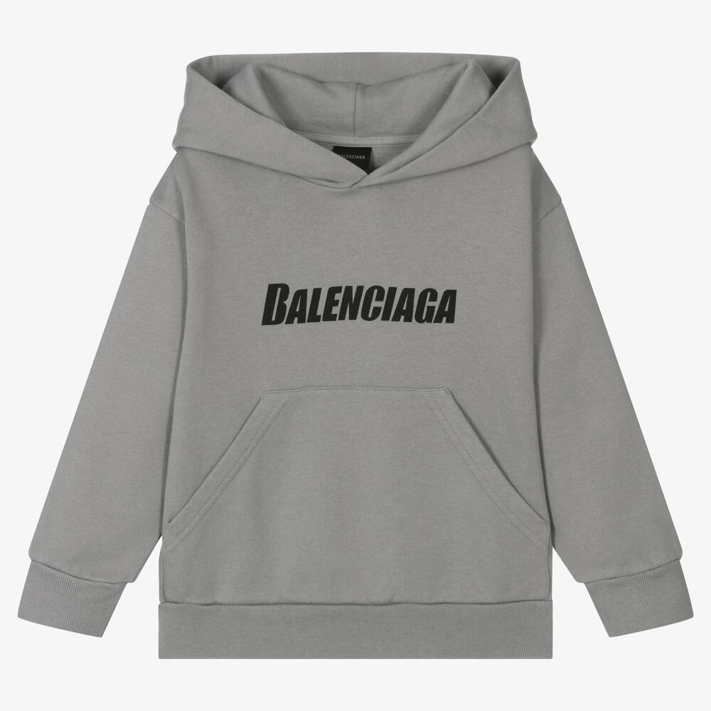 Balenciaga-Grey Cotton Caps Logo Hoodie | Childrensalon Outlet