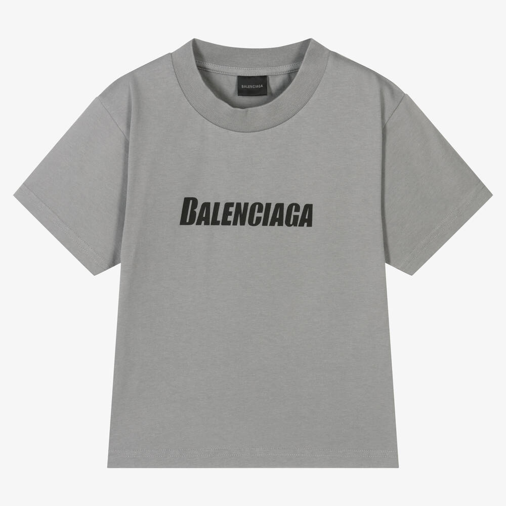 Balenciaga - Grey Cotton Caps Logo T-Shirt | Childrensalon