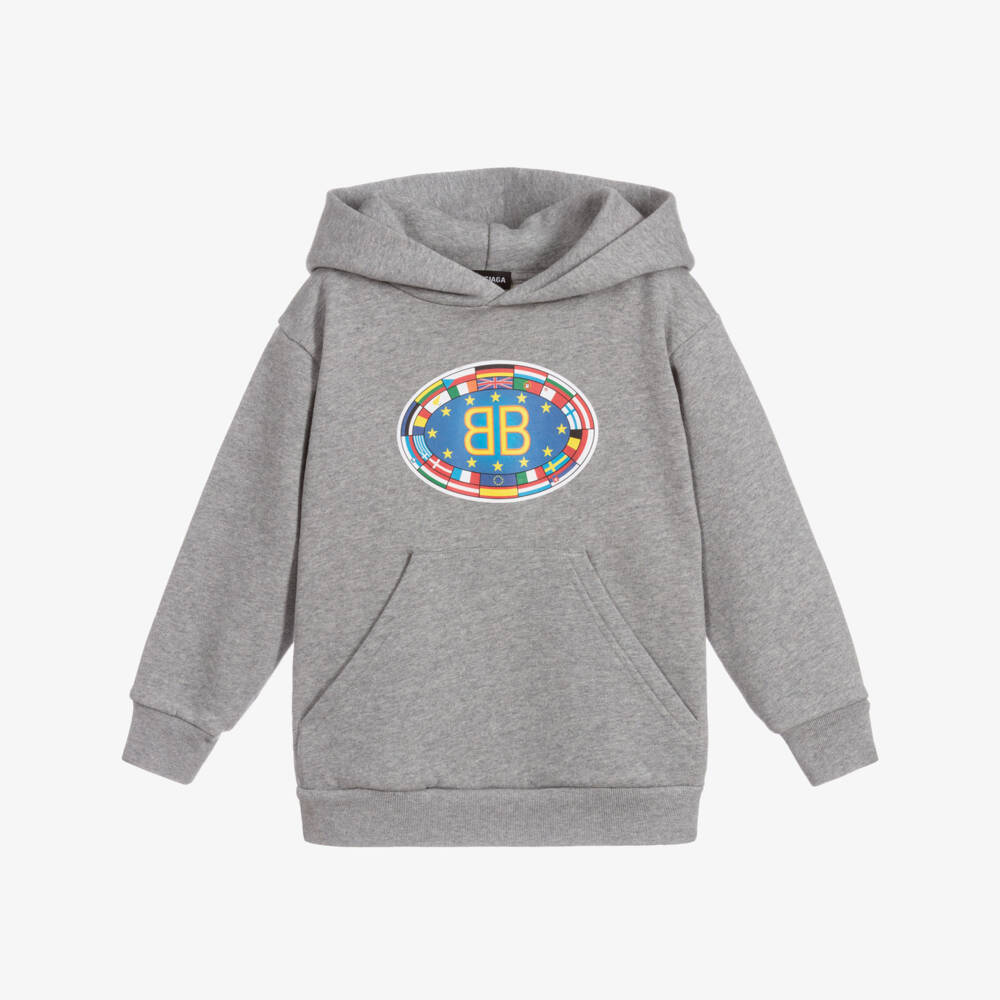 Balenciaga-Grey Cotton Logo Hoodie | Childrensalon Outlet