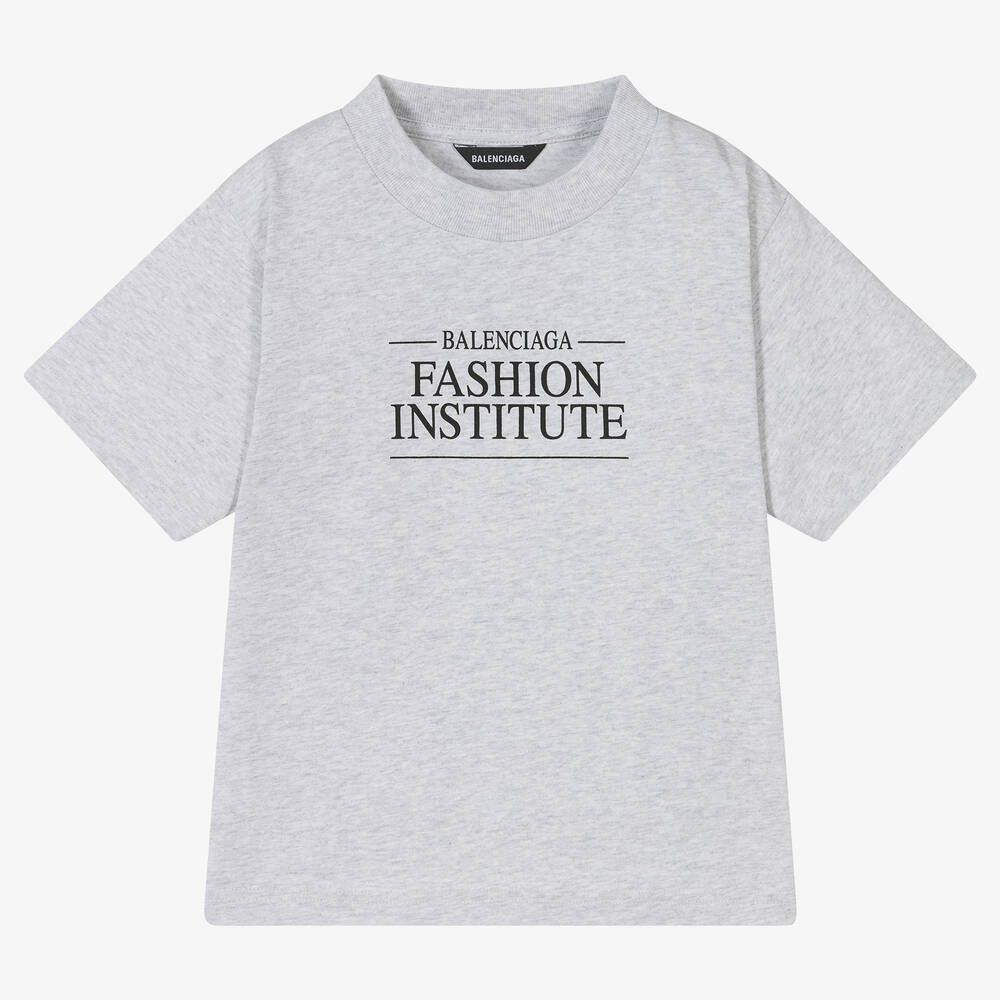 Balenciaga-Grey Cotton Logo T-Shirt | Childrensalon Outlet