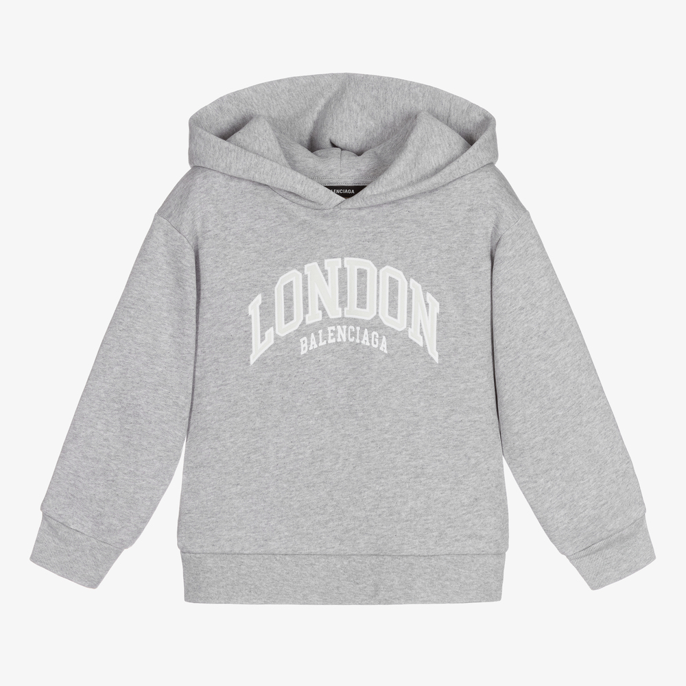 Balenciaga Grey London Cotton Hoodie Childrensalon Outlet