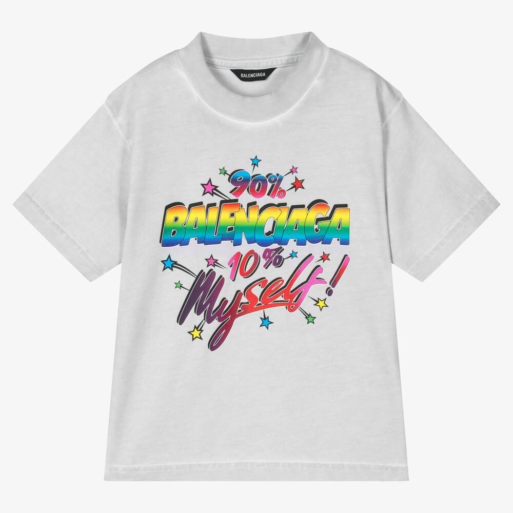 Balenciaga - Grey Rainbow Logo T-Shirt | Childrensalon