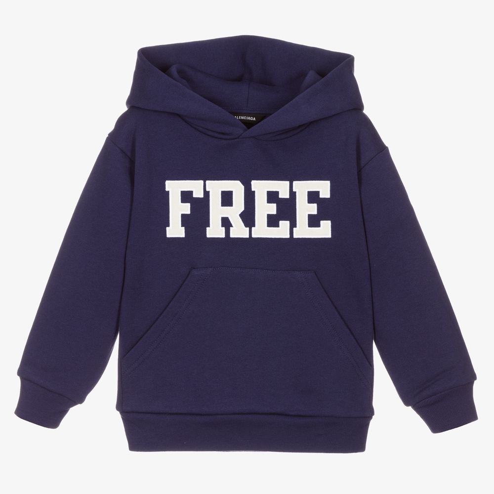 Balenciaga - Sweat à capuche bleu marine en coton | Childrensalon