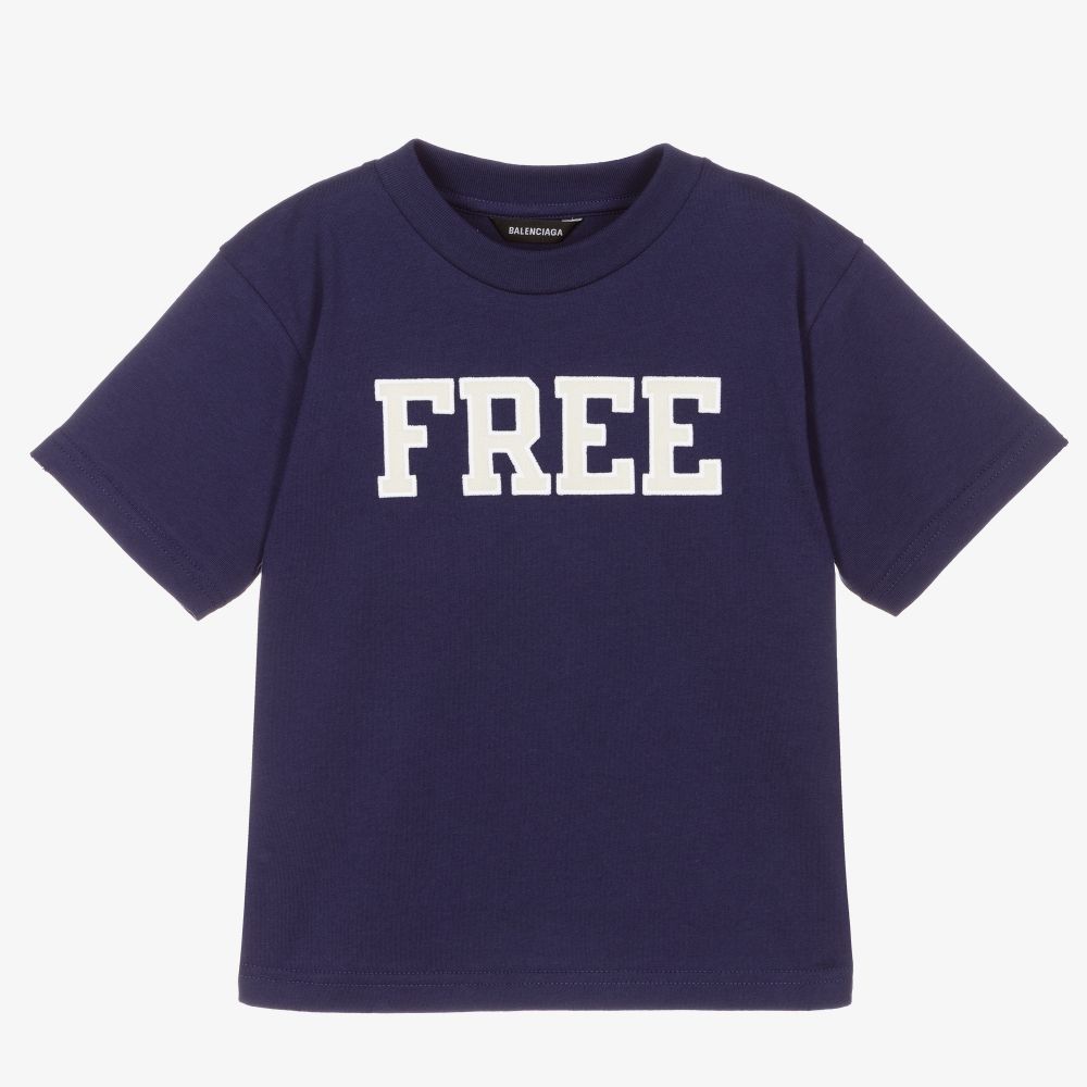Balenciaga - Синяя хлопковая футболка с логотипом | Childrensalon