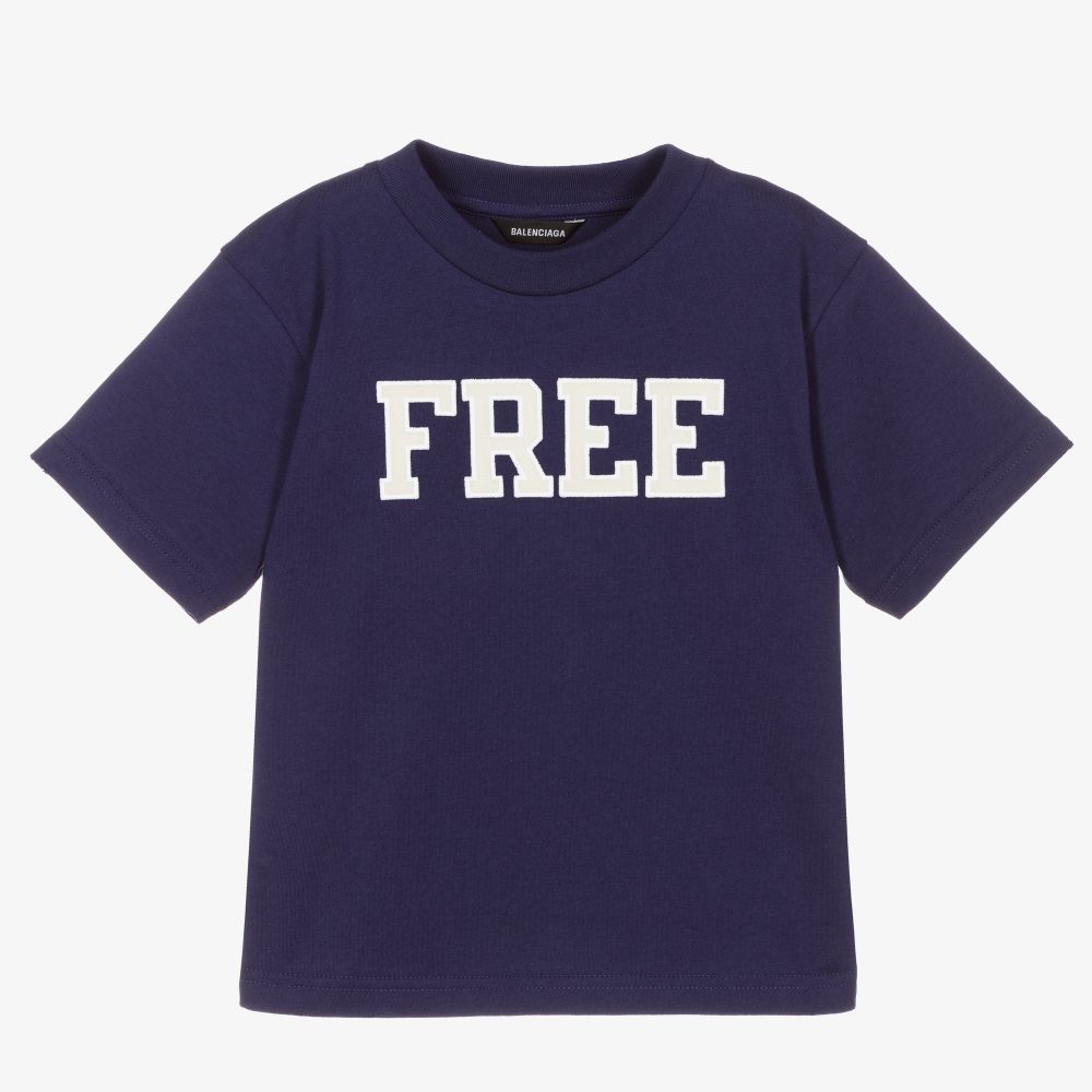 Balenciaga-Navy Blue FREE Logo T-Shirt | Childrensalon Outlet
