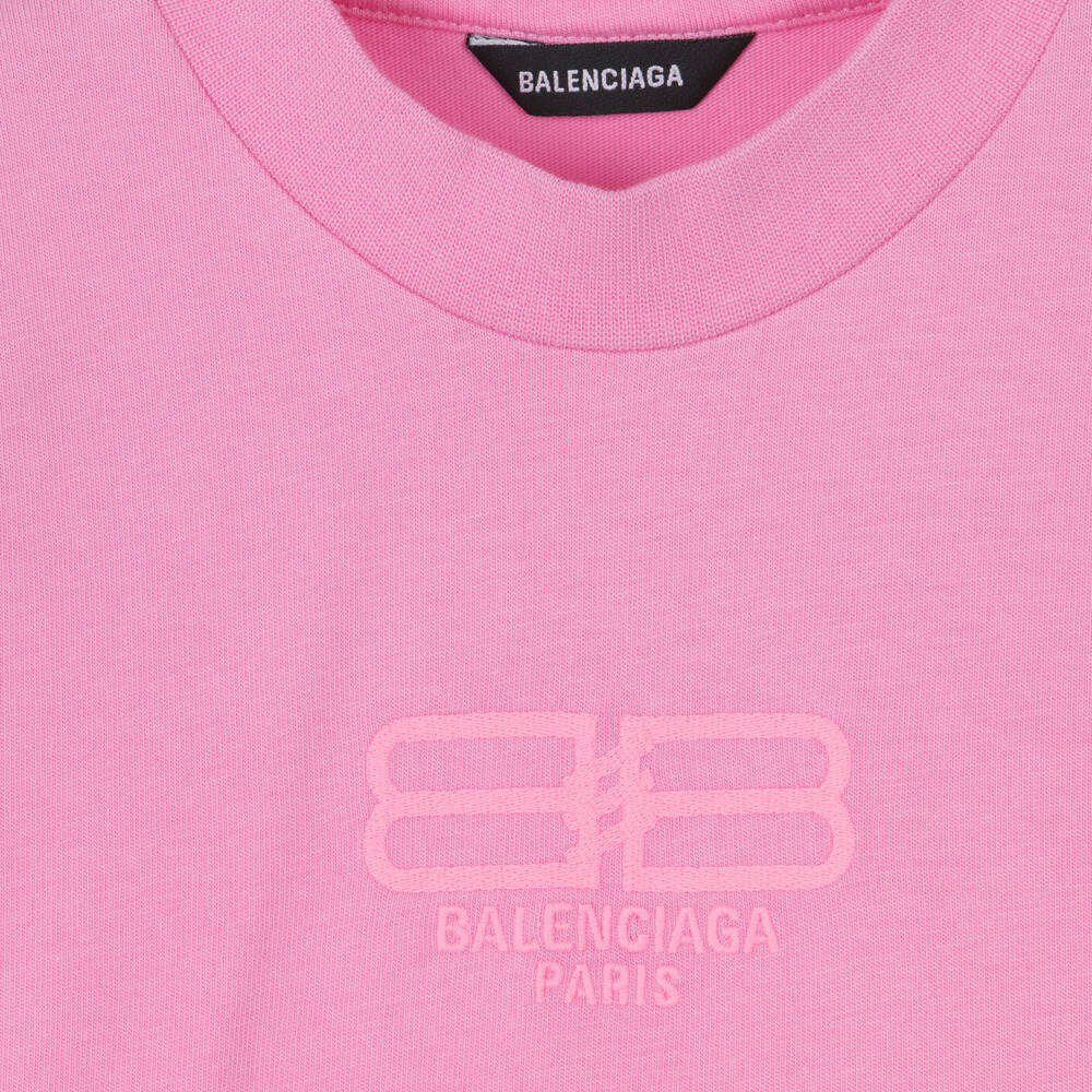 Balenciaga Pink BB Paris T Shirt Childrensalon Outlet