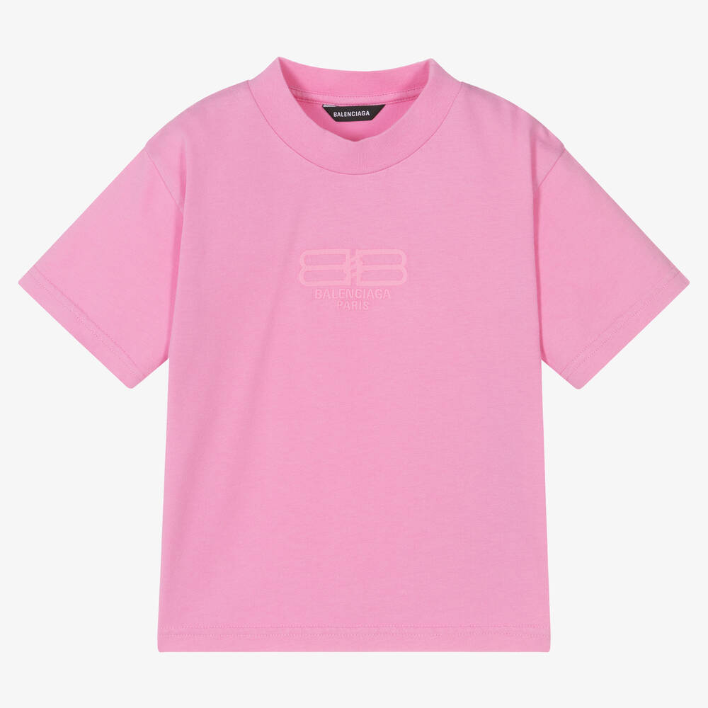 Balenciaga - Розовая футболка BB Paris | Childrensalon