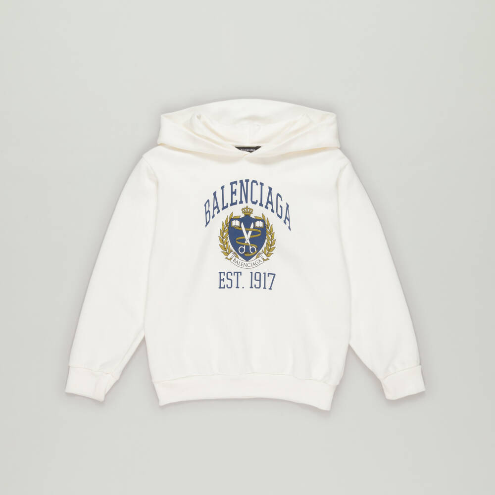 Balenciaga-Preloved White College Logo Hoodie (8 years) | Childrensalon Outlet