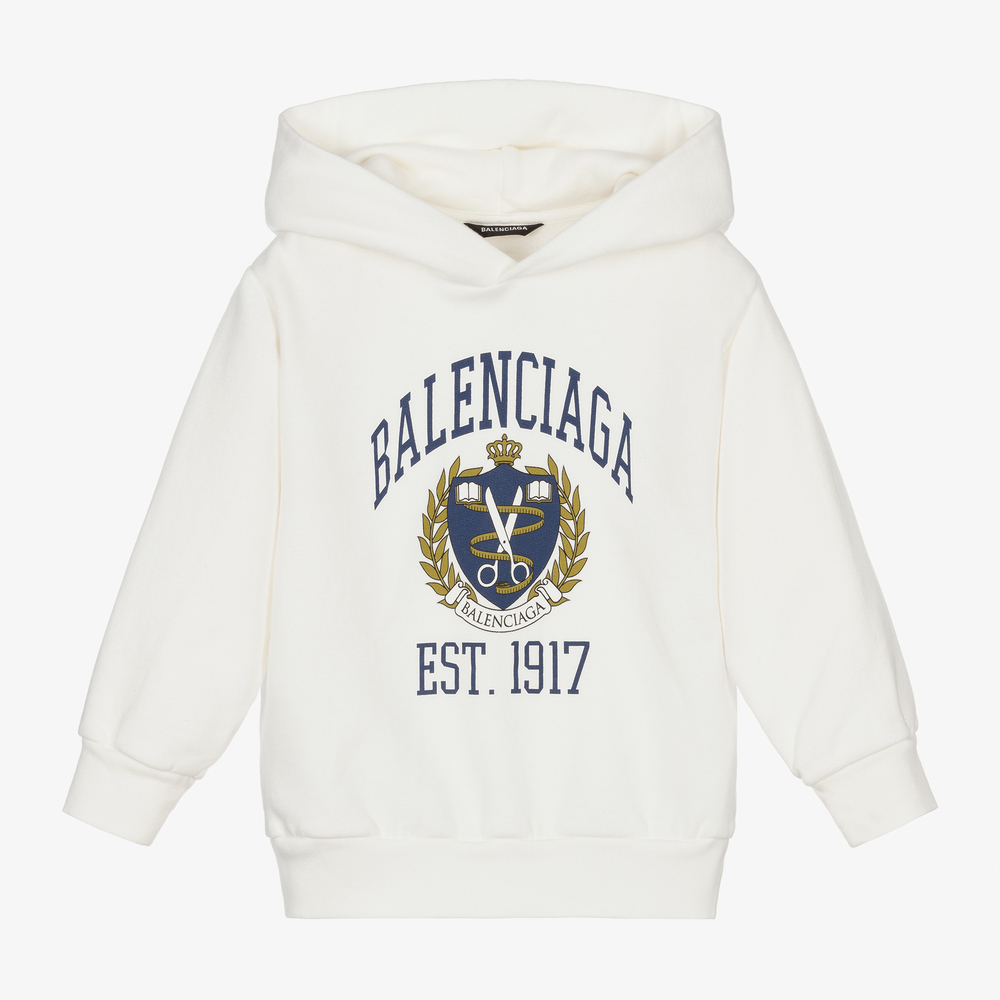 Balenciaga - White College Logo Hoodie | Childrensalon