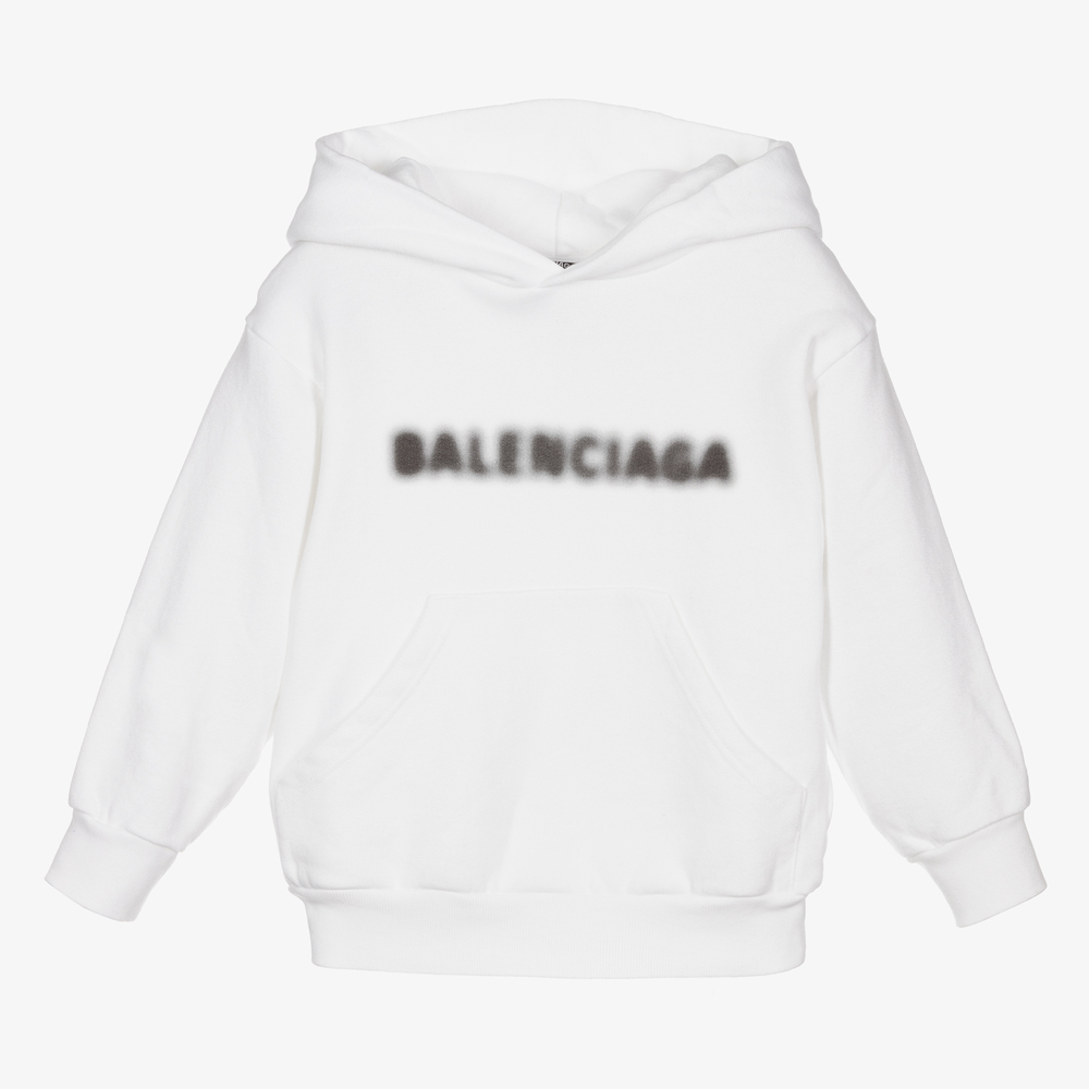 Balenciaga - توب هودي قطن لون أبيض | Childrensalon