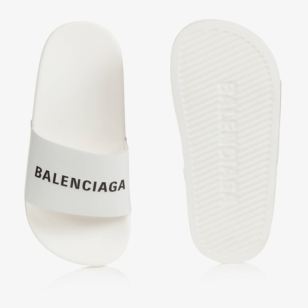Balenciaga-White Logo Sliders | Childrensalon Outlet