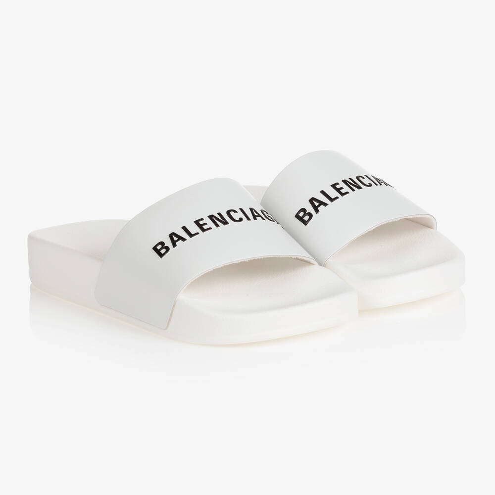 Balenciaga - White Logo Sliders | Childrensalon