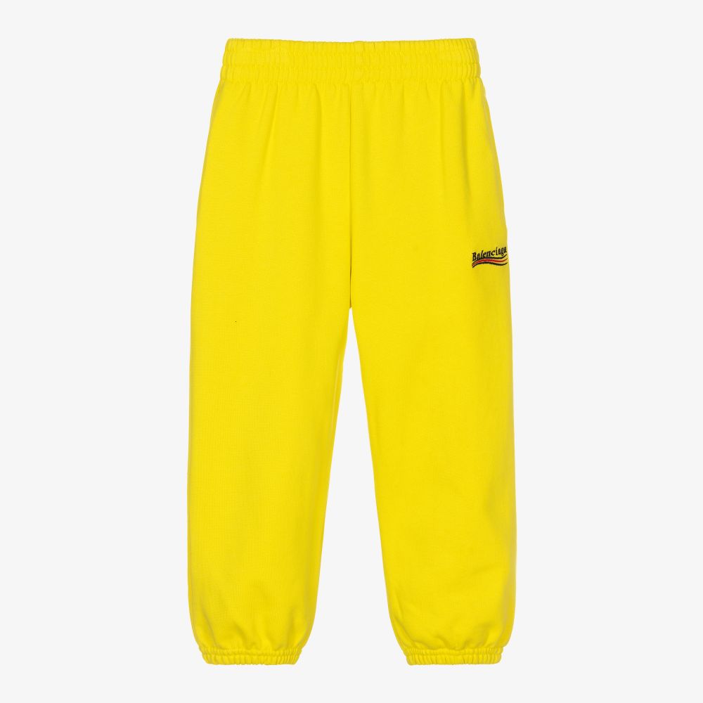 Balenciaga-Yellow Logo Cotton Joggers | Childrensalon Outlet