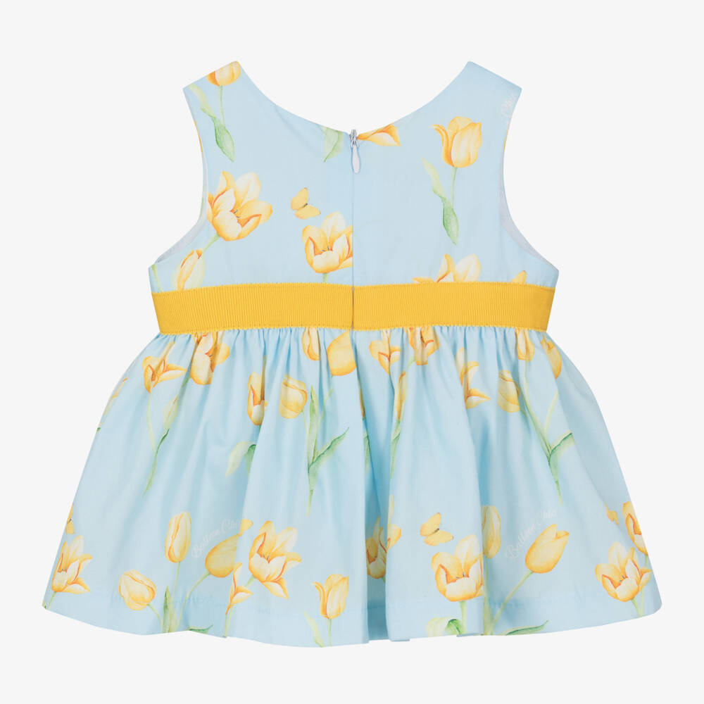 Balloon Chic-Baby Girls Blue Cotton Floral Dress | Childrensalon Outlet