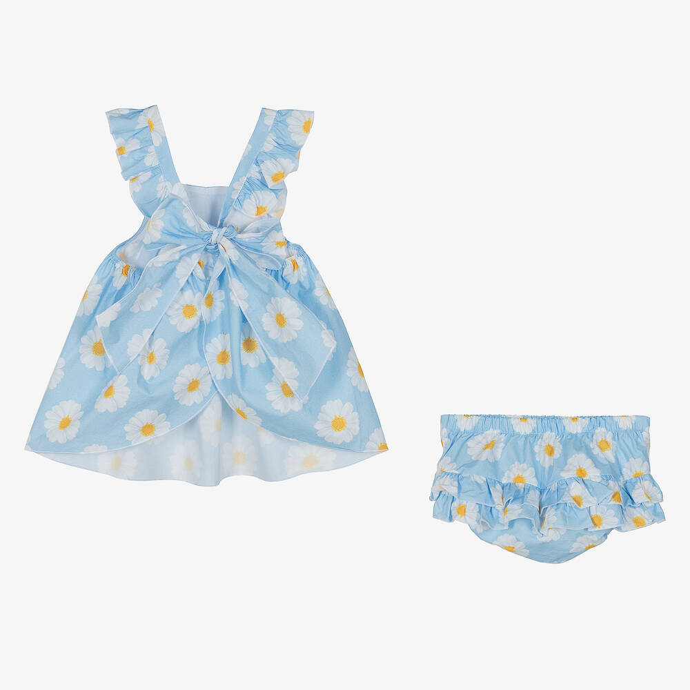 Balloon Chic - Baby Girls Blue Daisy Print Cotton Dress Set ...
