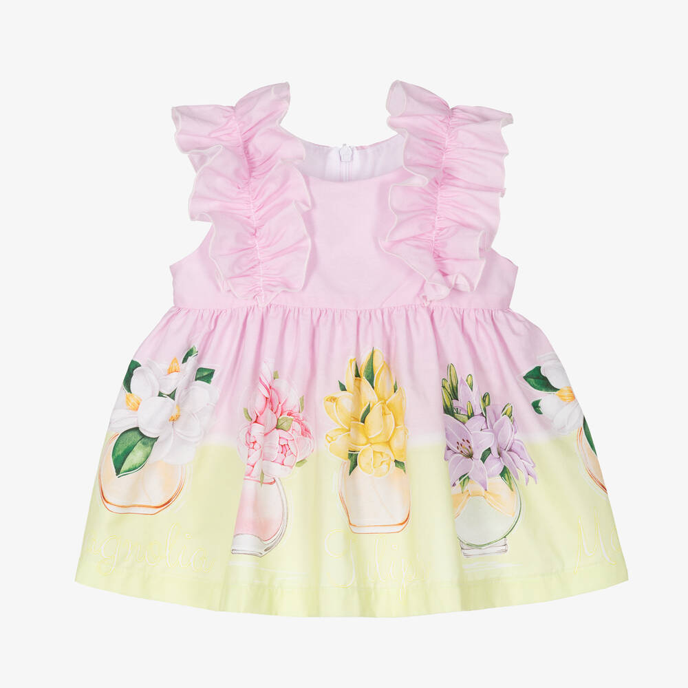 Balloon Chic-Baby Girls Pink Cotton Flower Print Dress | Childrensalon Outlet