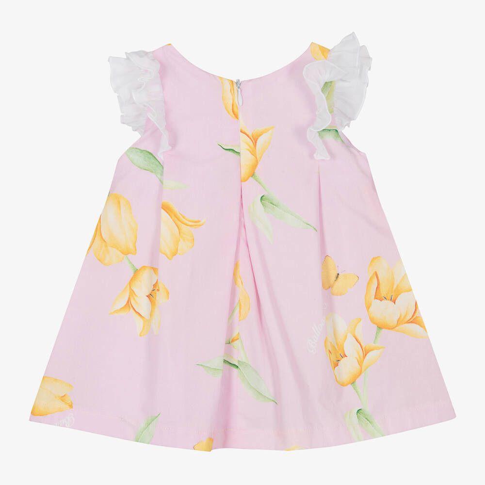 Balloon Chic-Baby Girls Pink Floral Cotton Dress | Childrensalon Outlet