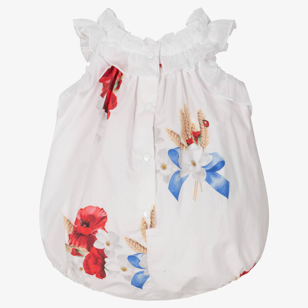 Balloon Chic-Baby Girls White Cotton Poppies Shortie | Childrensalon Outlet