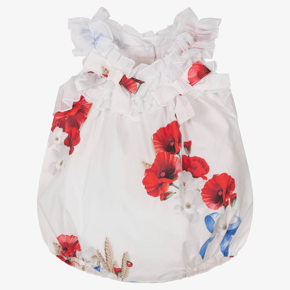 Balloon Chic - Baby Girls White Cotton Poppies Shortie | Childrensalon