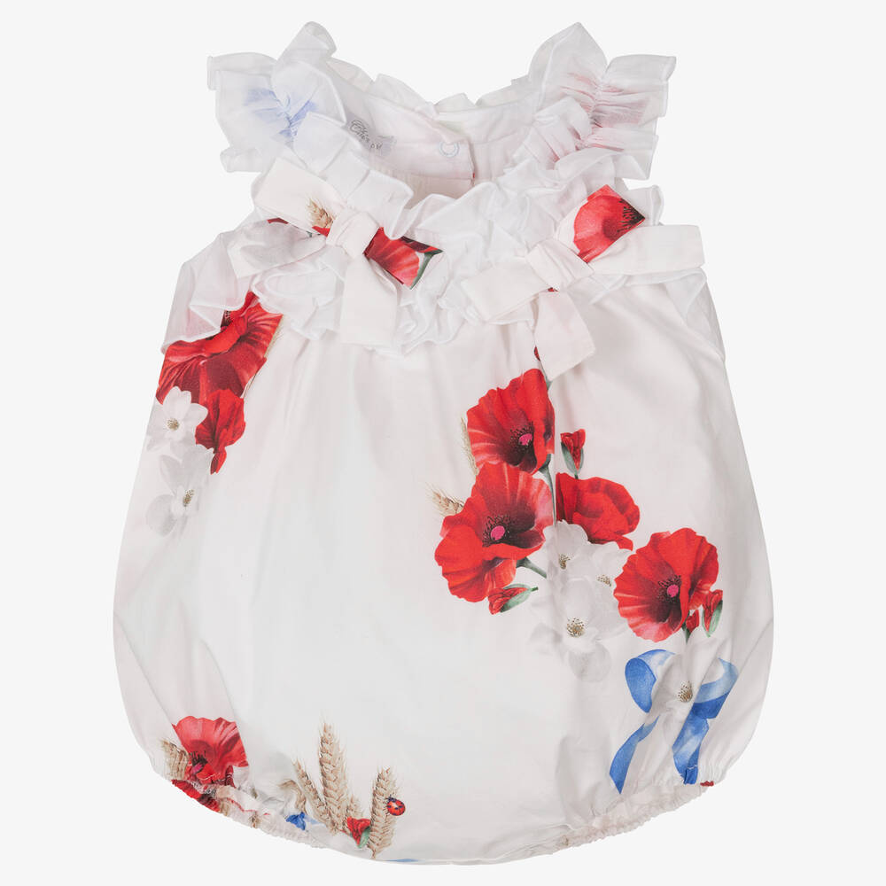 Balloon Chic - Barboteuse coton blanc coquelicots | Childrensalon