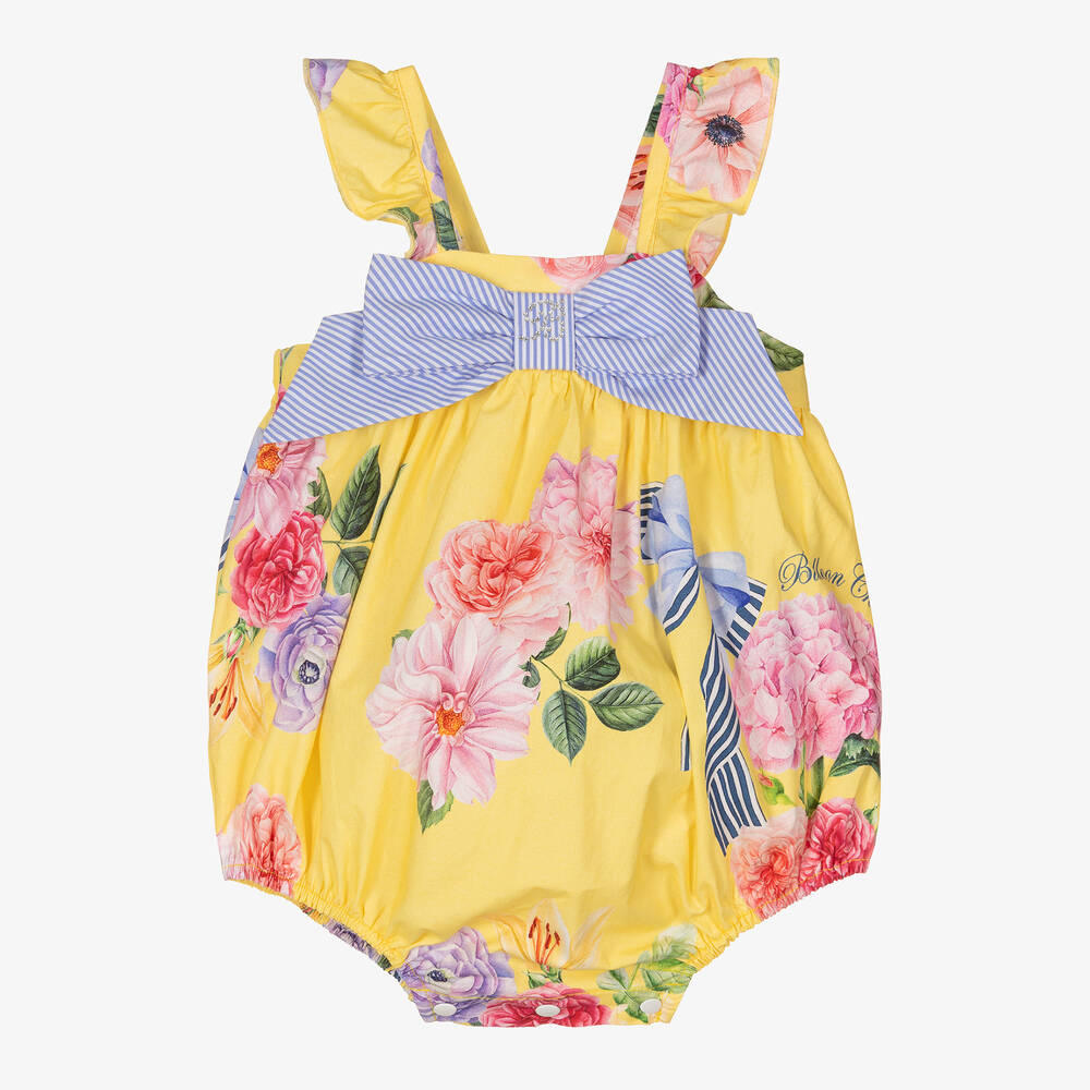 Balloon Chic - Baby Girls Yellow Cotton Floral Shortie | Childrensalon