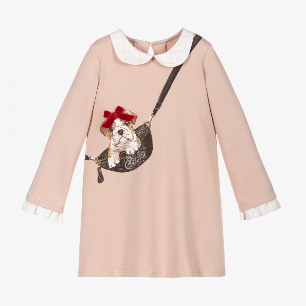 Balloon Chic - Robe beige en jersey de coton | Childrensalon