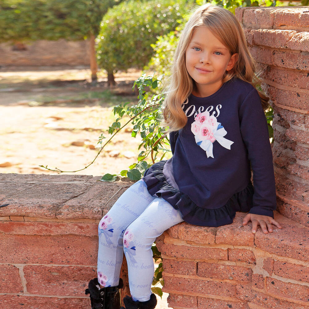 Balloon Chic-Голубые хлопковые легинсы с цветами | Childrensalon Outlet