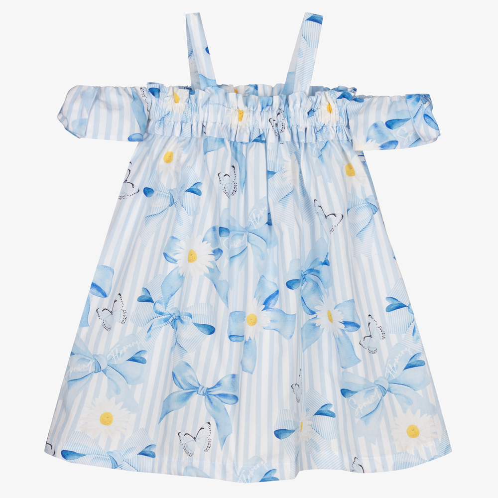 Balloon Chic - Blue Stripe Daisy Cotton Dress | Childrensalon