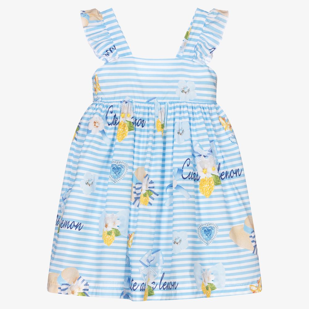 Balloon Chic - Blue Striped Cotton Dress | Childrensalon