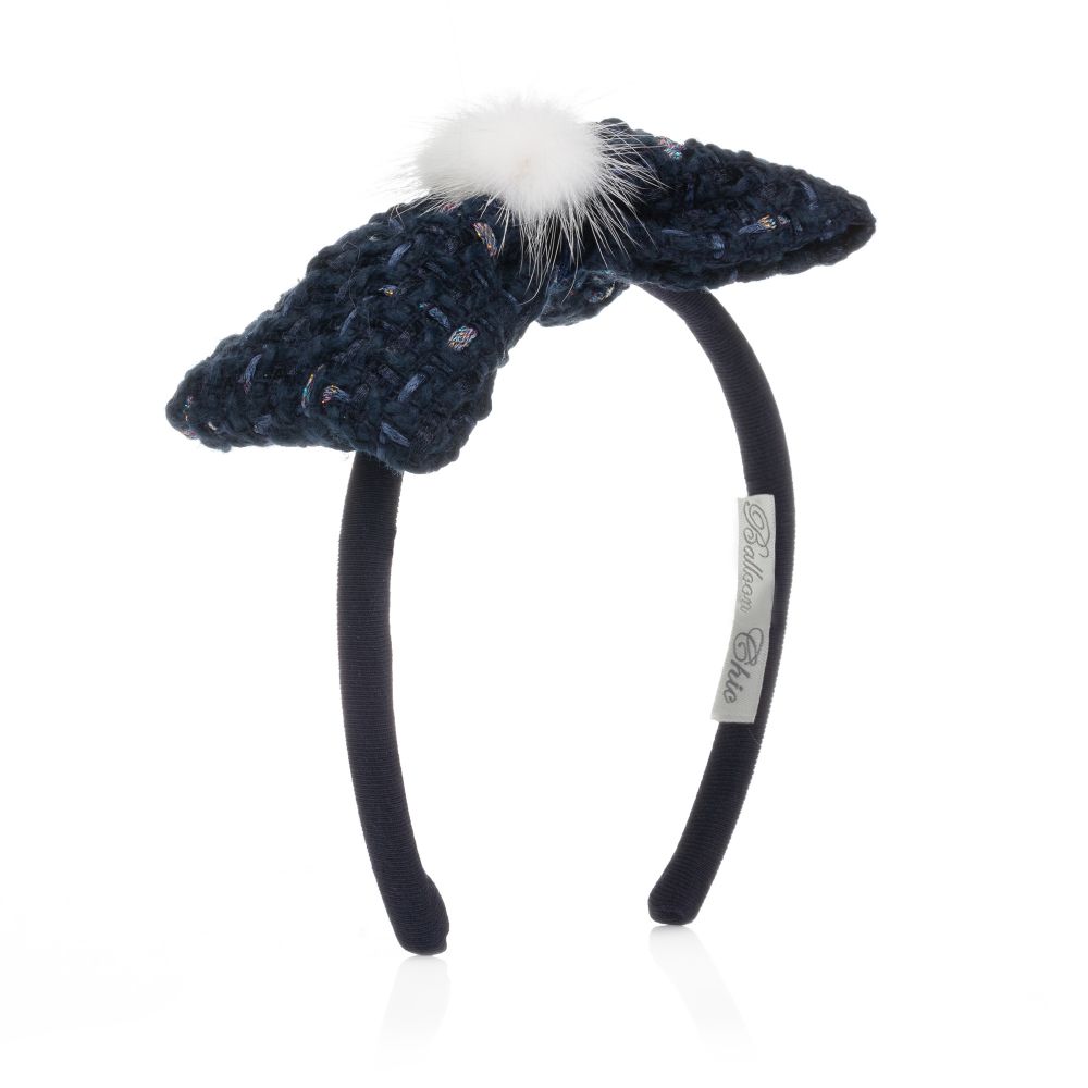 Balloon Chic-Blue Tweed Bow Hairband  | Childrensalon Outlet