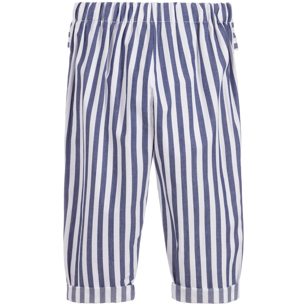 blue white striped trousers