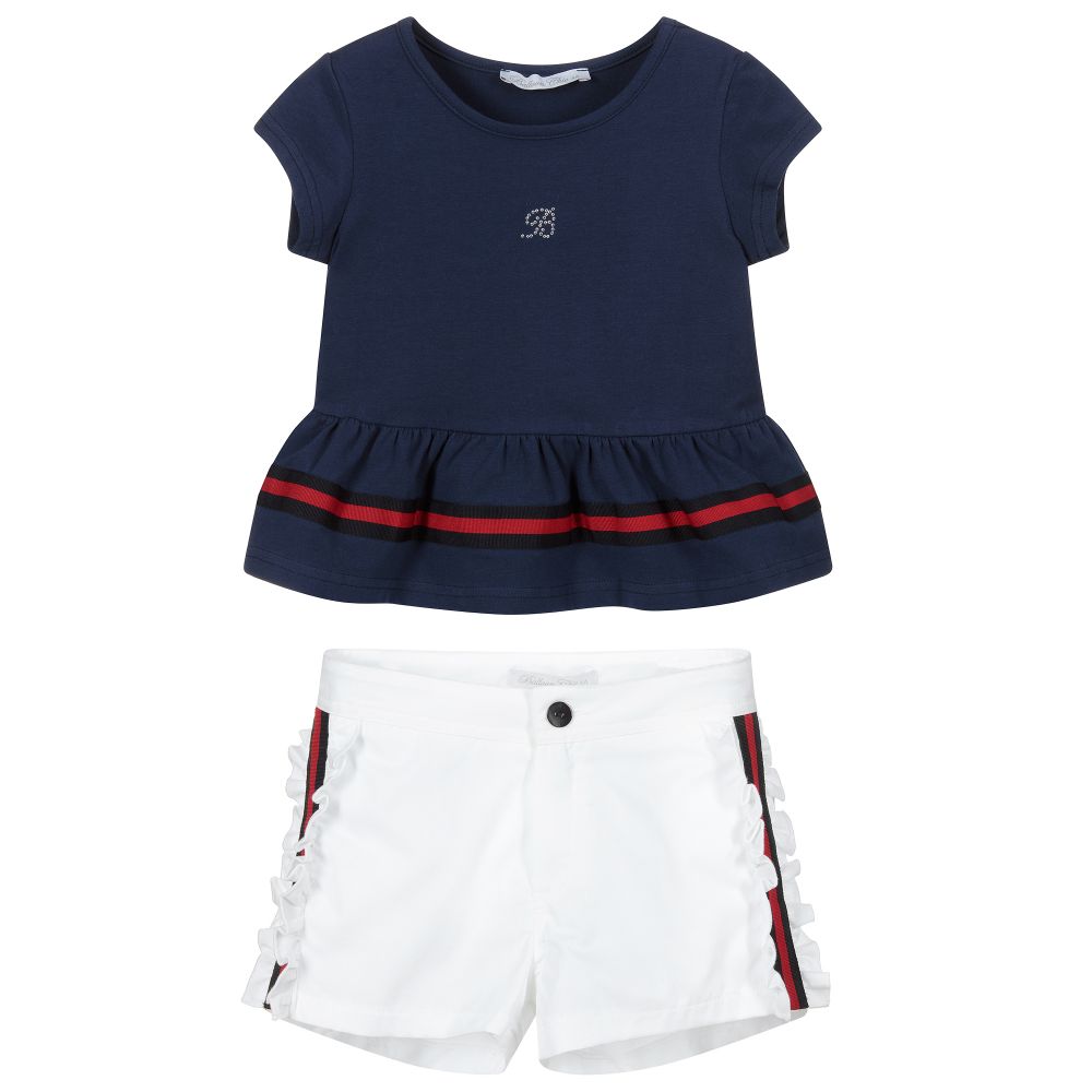 Balloon Chic - Blue & White Top & Shorts Set | Childrensalon Outlet