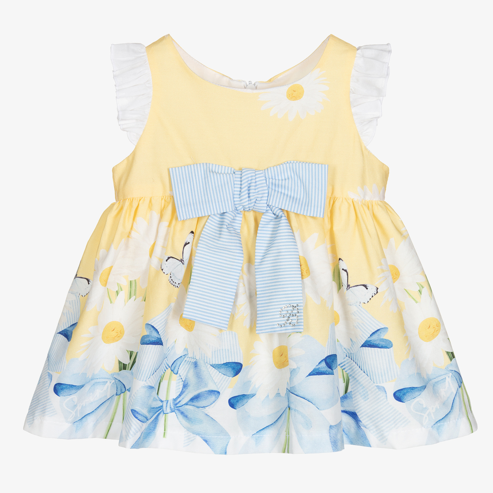 Balloon Chic - طقم فستان قطن بوبلين لون أزرق وأصفر للمولودات | Childrensalon