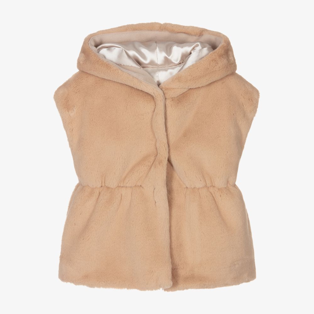 Balloon Chic - Girls Beige Faux Fur Gilet | Childrensalon