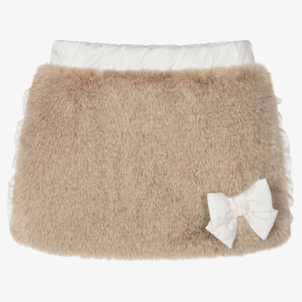 Balloon Chic - Girls Beige Faux Fur Skirt | Childrensalon