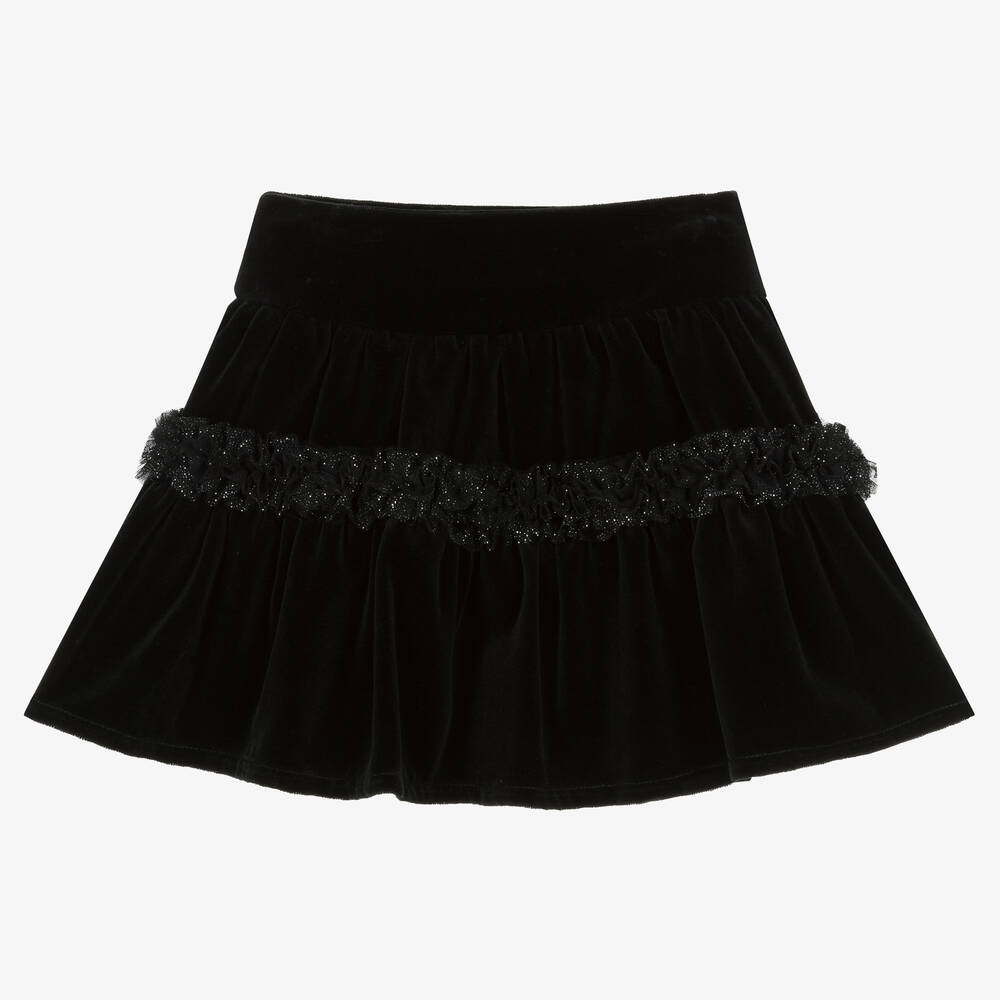 Balloon Chic - Girls Black Cotton Velour Skirt | Childrensalon