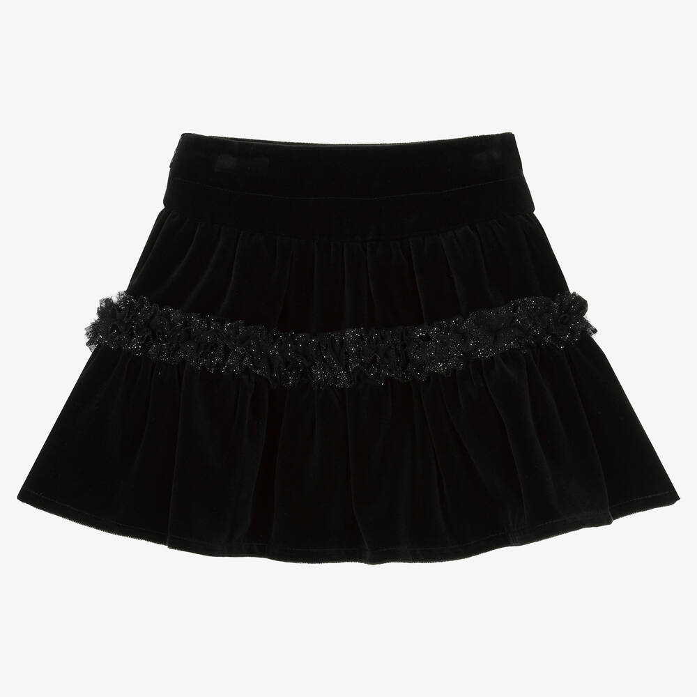Balloon Chic-Girls Black Cotton Velour Skirt | Childrensalon Outlet