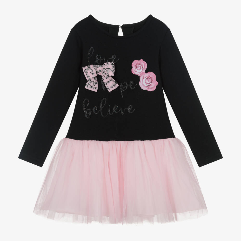 Balloon Chic-Girls Black Jersey and Pink Tutu Dress | Childrensalon Outlet