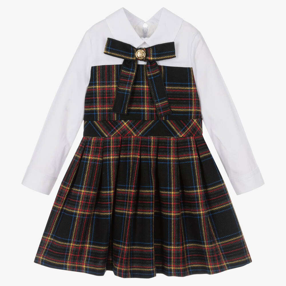 Balloon Chic - Girls Black & Red Tartan Dress | Childrensalon